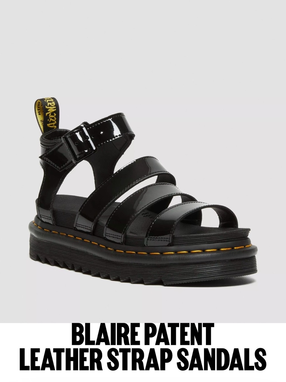 Dr. Martens Black Patent Blaire Patent Leather Strap Sandals